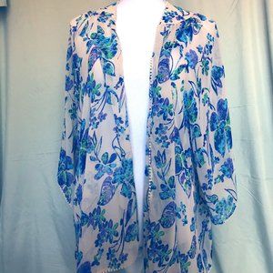 Sheer off-white with blue flora cardigan